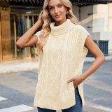Short Sleeve Knit Side Slit Turtleneck Sweater Vest
