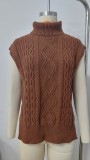 Short Sleeve Knit Side Slit Turtleneck Sweater Vest