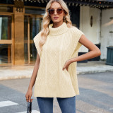 Short Sleeve Knit Side Slit Turtleneck Sweater Vest
