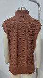 Short Sleeve Knit Side Slit Turtleneck Sweater Vest