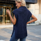 Short Sleeve Knit Side Slit Turtleneck Sweater Vest