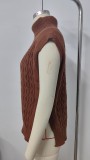 Short Sleeve Knit Side Slit Turtleneck Sweater Vest