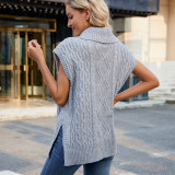 Short Sleeve Knit Side Slit Turtleneck Sweater Vest