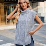 Short Sleeve Knit Side Slit Turtleneck Sweater Vest