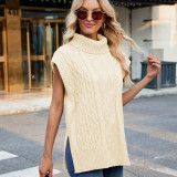 Short Sleeve Knit Side Slit Turtleneck Sweater Vest