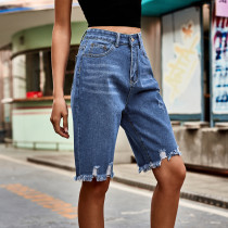 Women Boho Zipper Denim Summer High Rise Button Jean Shorts with Pockets