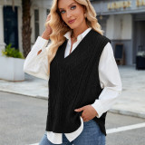Women's Oversized V Neck Knit Sweater Vest Tunic Sleeveless Pullover Top