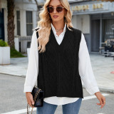 Women's Oversized V Neck Knit Sweater Vest Tunic Sleeveless Pullover Top