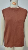 Women's Oversized Buttoned Round Neck Knit Tunic Sleeveless Sweater Vest