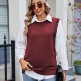 Women's Oversized Buttoned Round Neck Knit Tunic Sleeveless Sweater Vest