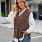 Women's Oversized V Neck Knit Sweater Vest Tunic Sleeveless Pullover Top