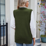 Women's Oversized Buttoned Round Neck Knit Tunic Sleeveless Sweater Vest