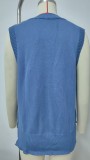 Women's Oversized Buttoned Round Neck Knit Tunic Sleeveless Sweater Vest