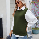 Women's Oversized Buttoned Round Neck Knit Tunic Sleeveless Sweater Vest
