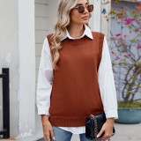 Women's Oversized Buttoned Round Neck Knit Tunic Sleeveless Sweater Vest