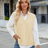 Women's Oversized V Neck Knit Sweater Vest Tunic Sleeveless Pullover Top
