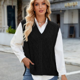 Women's Oversized V Neck Knit Sweater Vest Tunic Sleeveless Pullover Top