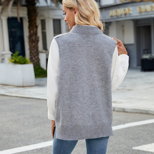 Women's Oversized V Neck Knit Sweater Vest Tunic Sleeveless Pullover Top