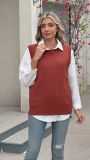 Women's Oversized Buttoned Round Neck Knit Tunic Sleeveless Sweater Vest