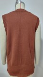 Women's Oversized Buttoned Round Neck Knit Tunic Sleeveless Sweater Vest