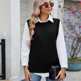 Women's Oversized Buttoned Round Neck Knit Tunic Sleeveless Sweater Vest