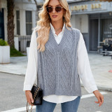 Women's Oversized V Neck Knit Sweater Vest Tunic Sleeveless Pullover Top