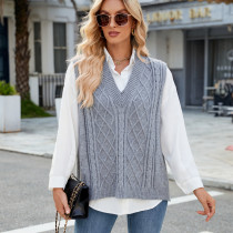 Women's Oversized V Neck Knit Sweater Vest Tunic Sleeveless Pullover Top