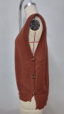 Women's Oversized Buttoned Round Neck Knit Tunic Sleeveless Sweater Vest