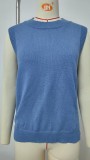 Women's Oversized Buttoned Round Neck Knit Tunic Sleeveless Sweater Vest