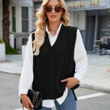 Women's Oversized V Neck Knit Sweater Vest Tunic Sleeveless Pullover Top