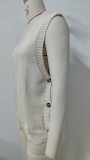 Women's Oversized Buttoned Round Neck Knit Tunic Sleeveless Sweater Vest