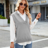 Women's Oversized V Neck Knit Sweater Vest Tunic Sleeveless Pullover Top