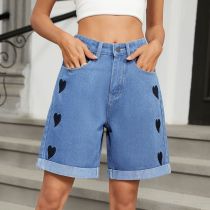 Solid Shorts Heart Denim Midi Jeans
