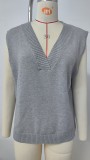 Women's Oversized V Neck Knit Sweater Vest Tunic Sleeveless Pullover Top