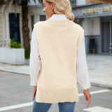 Women's Oversized V Neck Knit Sweater Vest Tunic Sleeveless Pullover Top