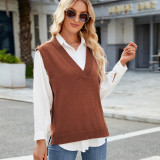 Women's Oversized V Neck Knit Sweater Vest Tunic Sleeveless Pullover Top