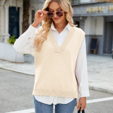 Women's Oversized V Neck Knit Sweater Vest Tunic Sleeveless Pullover Top