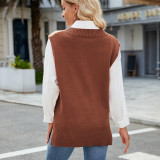 Women's Oversized V Neck Knit Sweater Vest Tunic Sleeveless Pullover Top