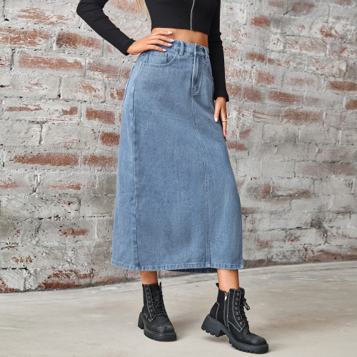Women's Jean Skirts Denim Cargo Split Hem Y2K Flare Midi Skirts