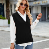 Women's Oversized V Neck Knit Sweater Vest Tunic Sleeveless Pullover Top