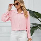 Women Long Sleeve Chiffon Shirt Loose Button Office Lapel Blouse