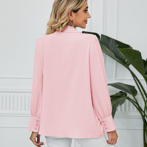 Women Long Sleeve Chiffon Shirt Loose Button Office Lapel Blouse