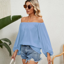 Solid Off Shoulder Chiffon Tops for Womens Lantern Long Sleeve Tshirts