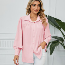 Women Long Sleeve Chiffon Shirt Loose Button Office Lapel Blouse