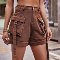 Casual Denim Overalls Pocket Elastic Shorts Jeans