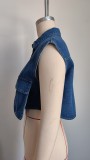 Women's Classic Denim Vest Button Down Sleeveless Cropped Jean Jacket