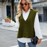 Women's V Neck Solid Pullover Sweater Vest Sleeveless Cable Knit Tank Top