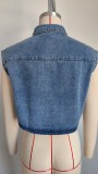 Women's Classic Denim Vest Button Down Sleeveless Cropped Jean Jacket