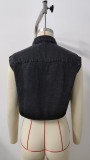 Women's Classic Denim Vest Button Down Sleeveless Cropped Jean Jacket
