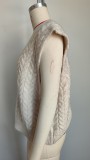 Women's V Neck Solid Pullover Sweater Vest Sleeveless Cable Knit Tank Top
